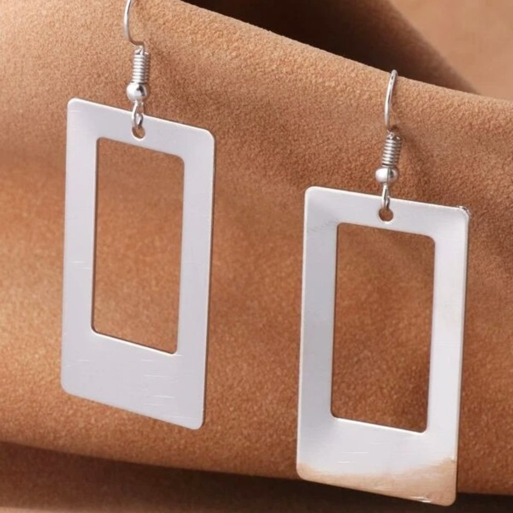 NEW Silver Drop‎ Dangle Geometric Rectangle Fashion Earrings